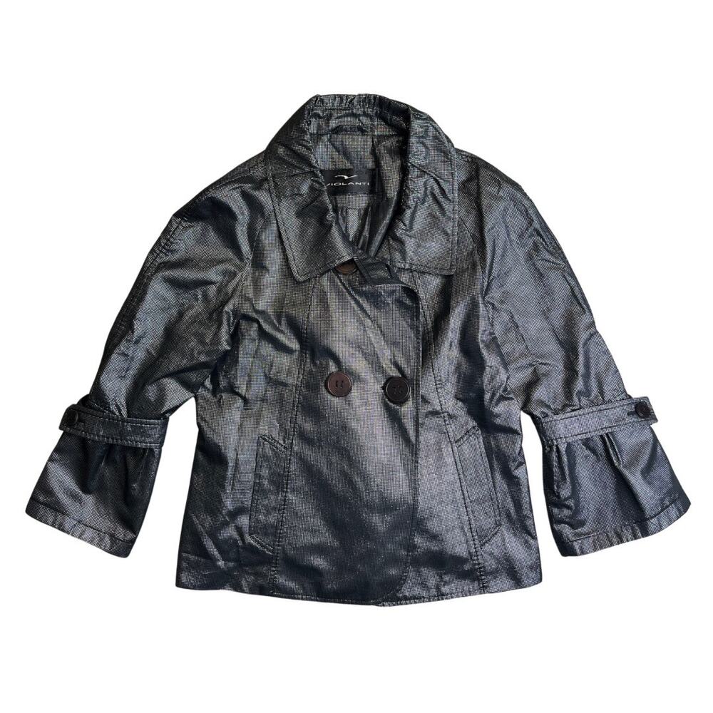 VIOLANTI Women's Blazer Bell Sleeve Metallic Charcoal Gray Size 46